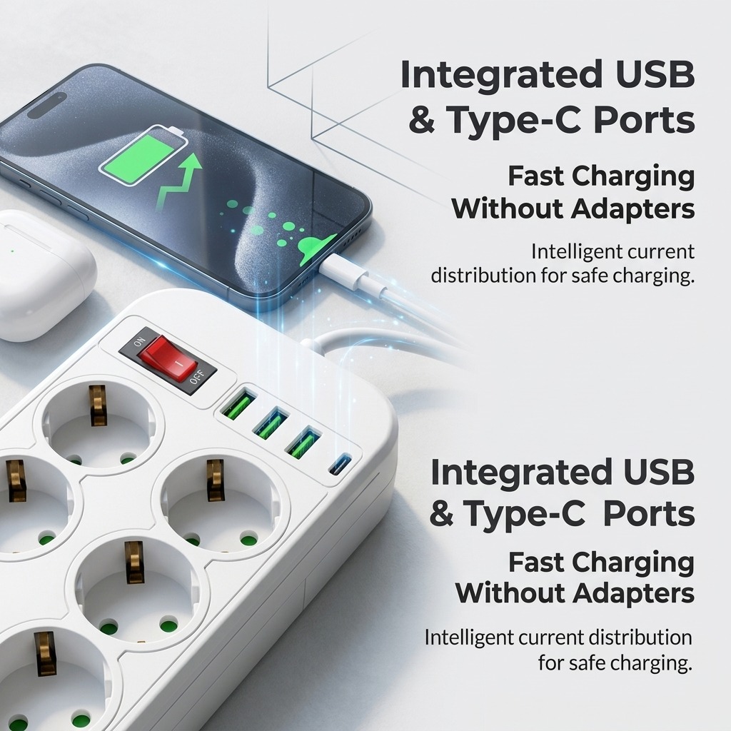 1500W EU Power Strip 6 AC Outl - Office Technician recension och pris